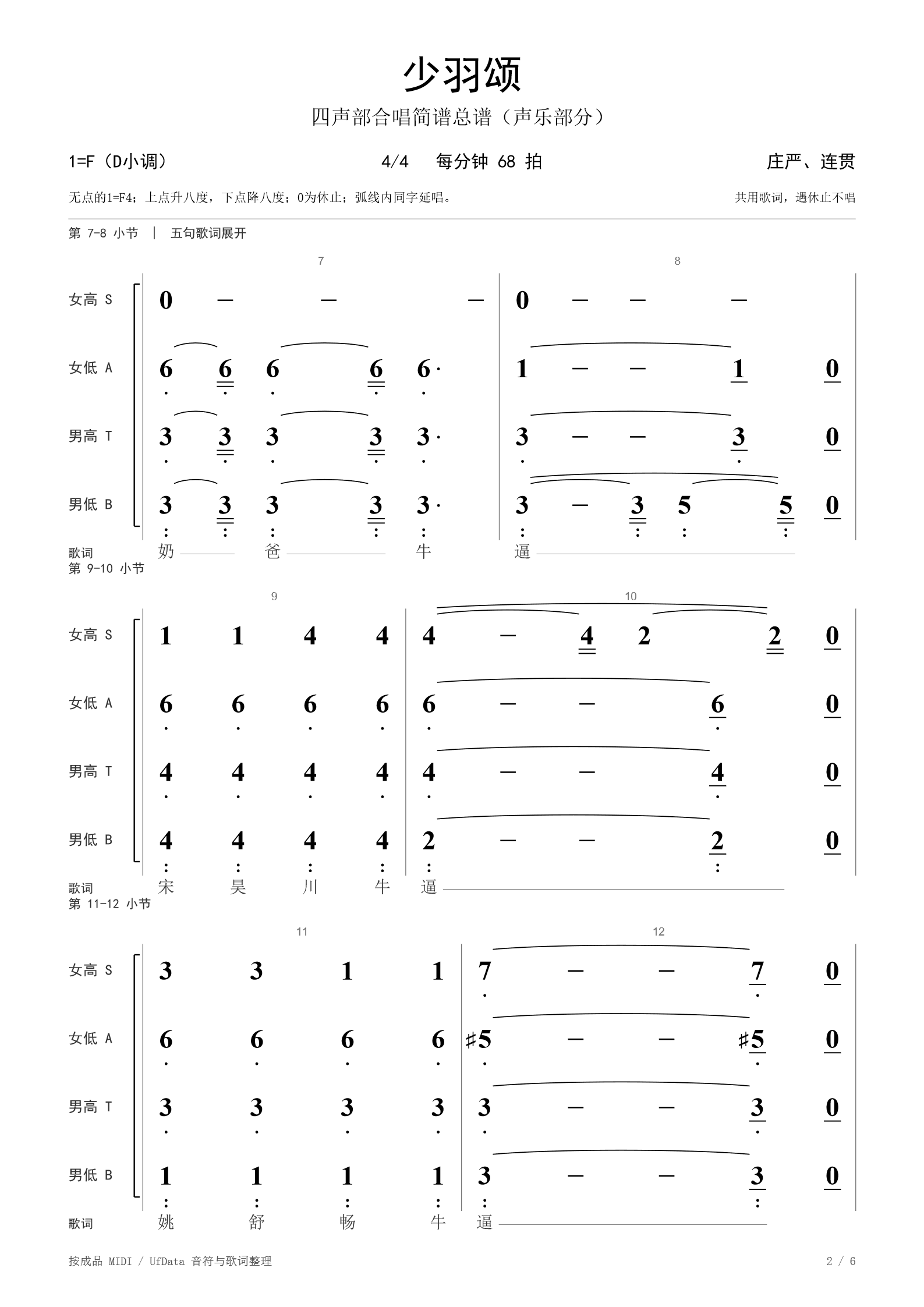 少羽牛逼 简谱 第 2 页