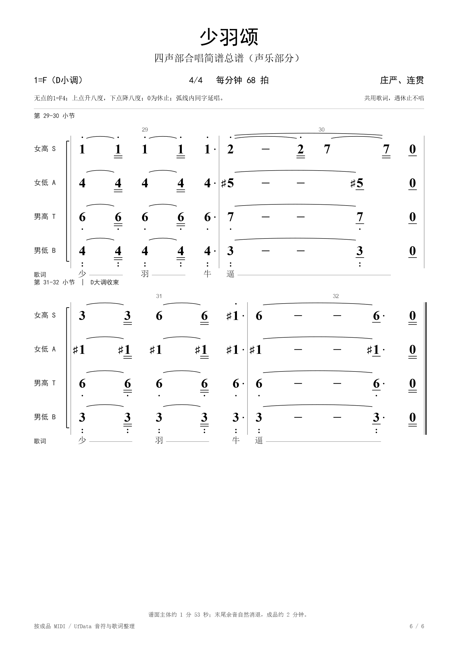 少羽牛逼 简谱 第 6 页